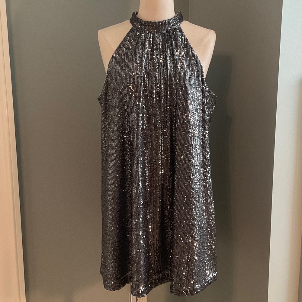 LOFT Silver Sequin Mini Dress